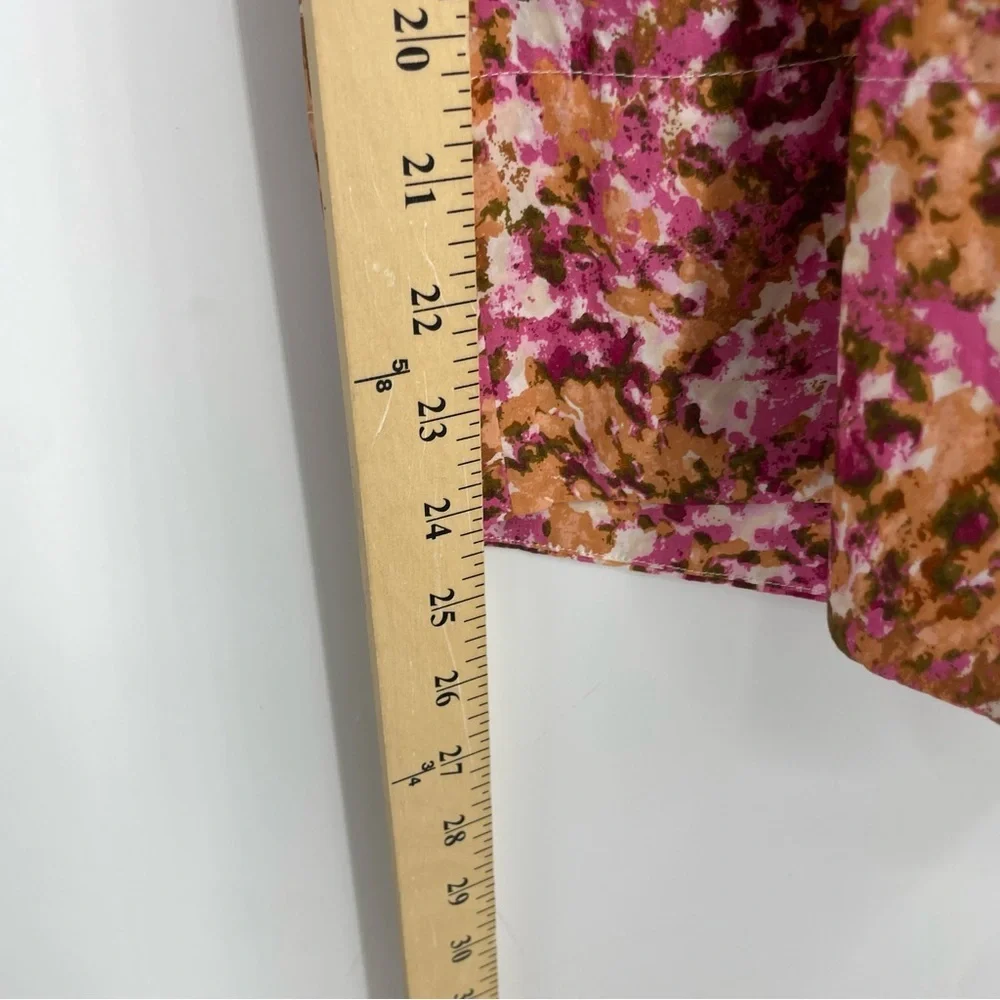 J Crew Smocked high‎ Neck Puff Sleeve Pink Print Blouse BB263 XS